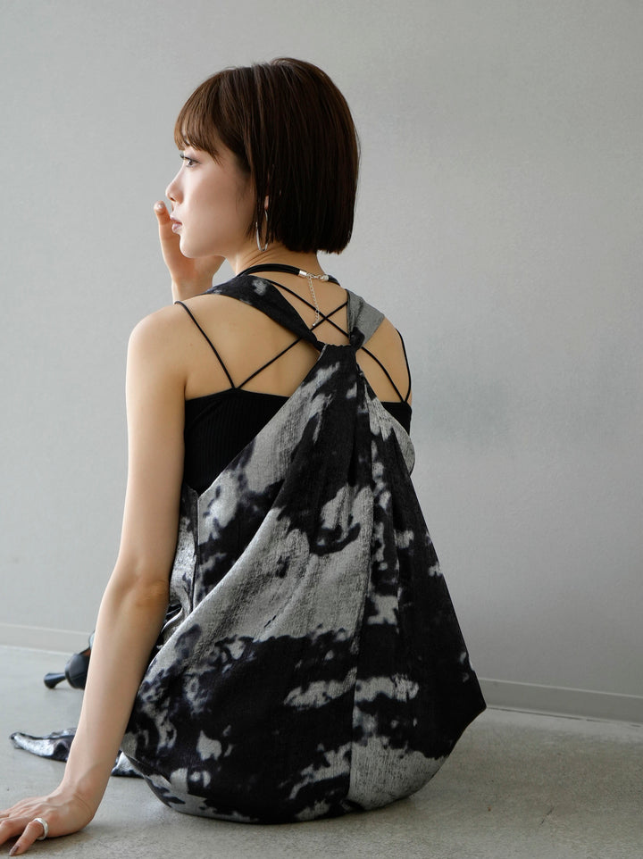 [Pre-order] Back cross foil print dress/gray