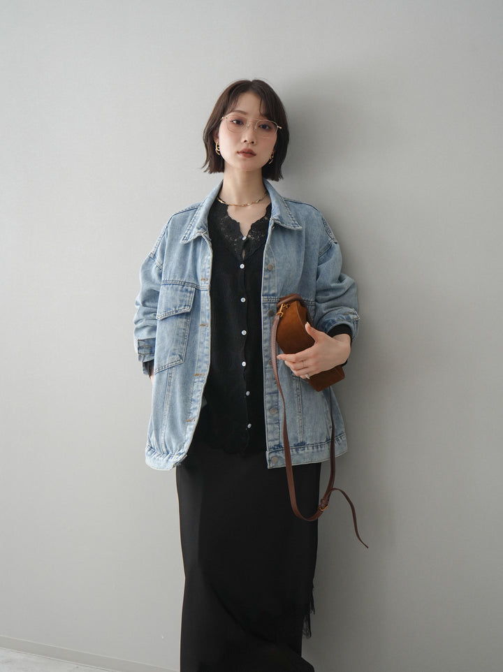 [SET]デザインBIGポケットオーバーデニムジャケット+選べるアクセセット(2set)