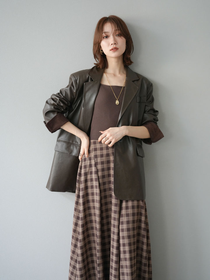 [予約]フェイクレザーテーラードジャケット/ブラウン