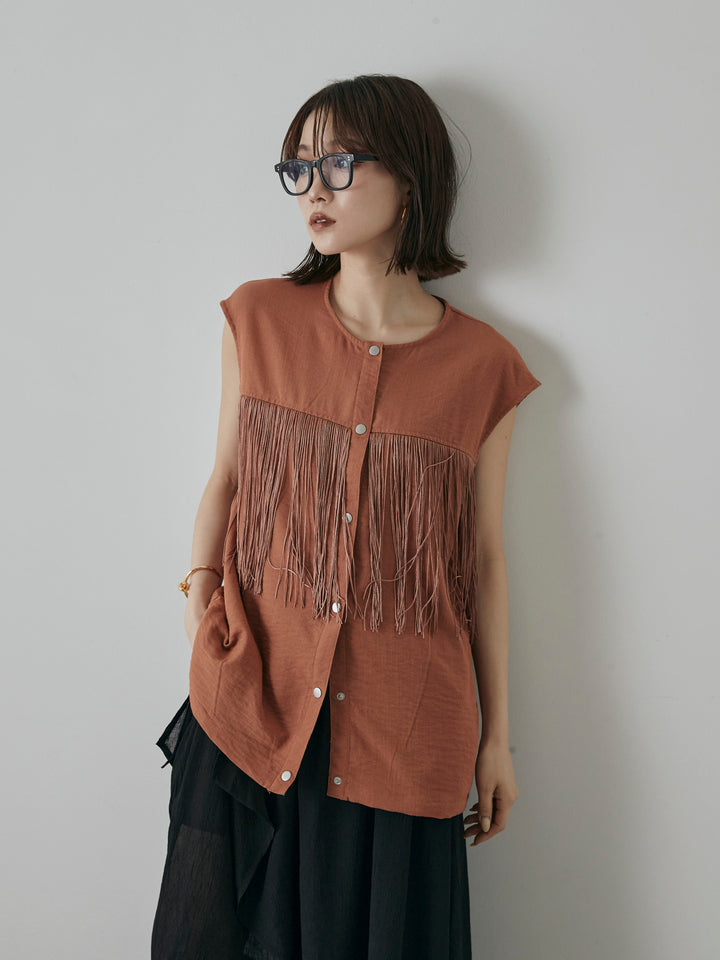 【預購】流蘇無袖上衣/摩卡色