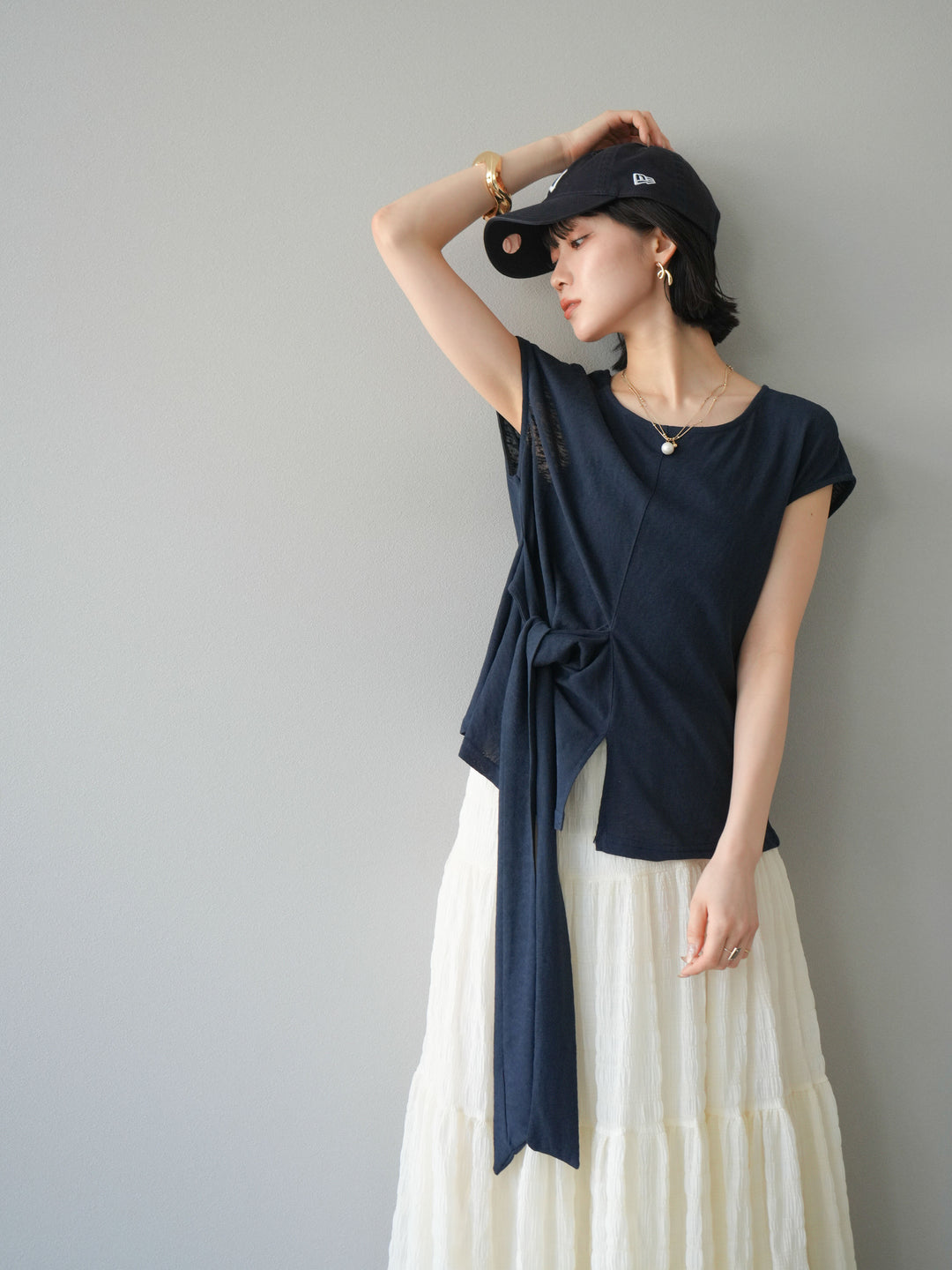 [予約]フロント巻きデザインカットソー/ネイビー