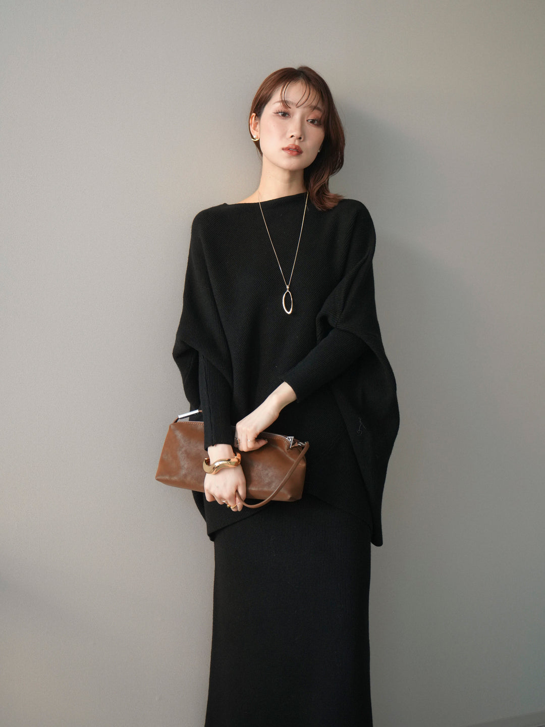 [SET]ウール混ドルマンニット&スカートSET UP+選べるアクセセット(2set)