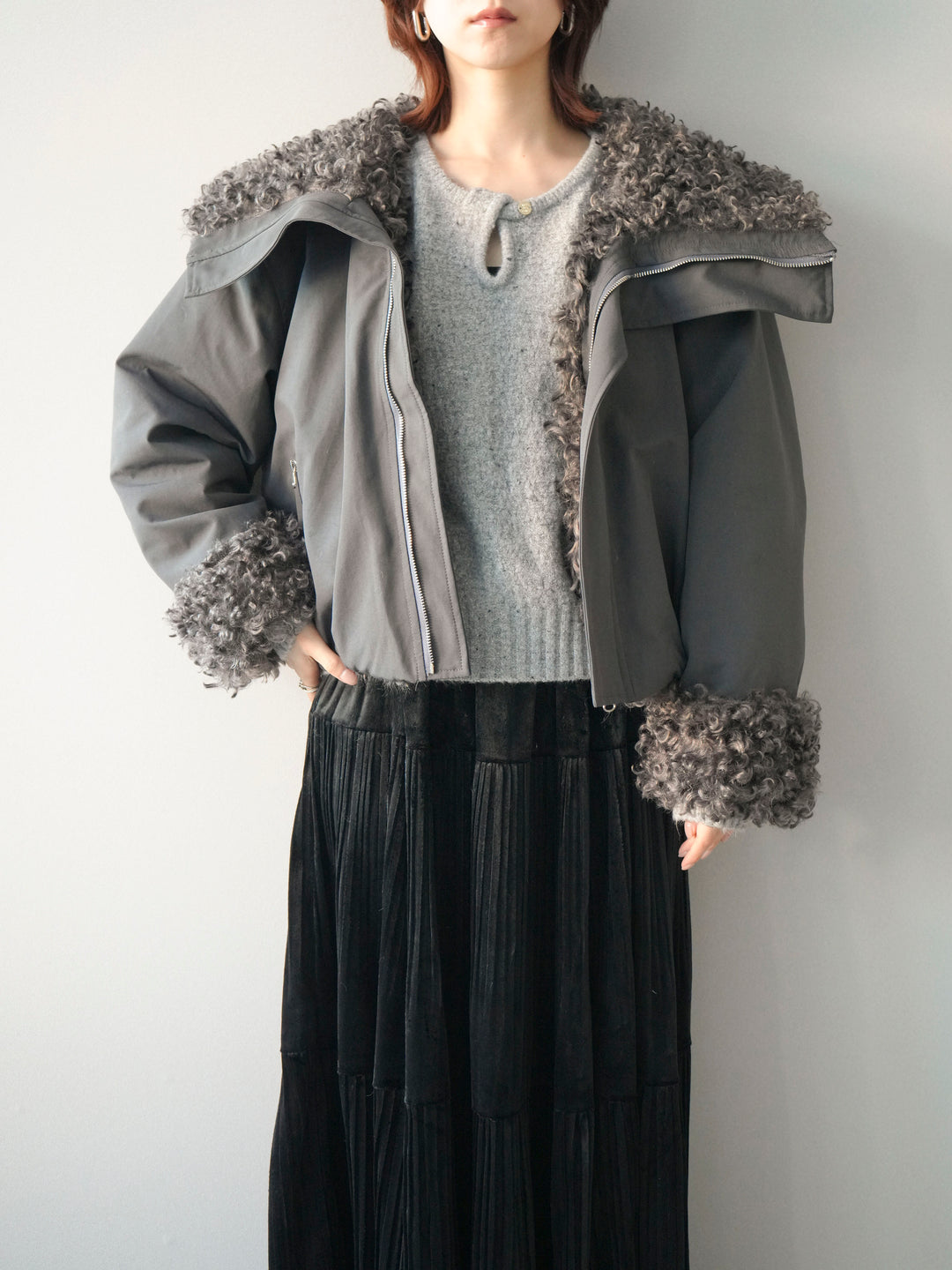 [SET]プードルファーダウンジャケット+ベロアティアードワッシャースカート(2set)