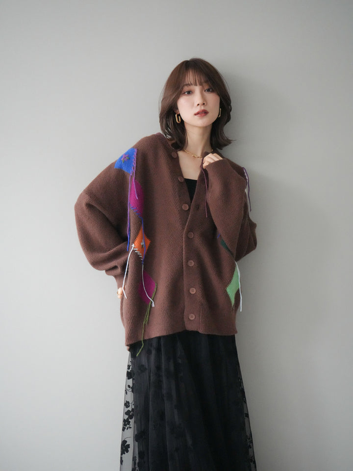 [予約]ハンドステッチアーガイルデザインニットカーディガン/brown