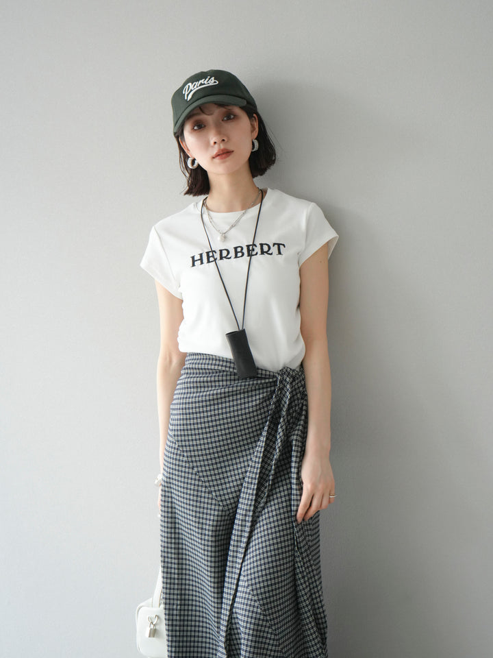 [SET]刺繍ロゴTシャツ＆レザーポーチネックレスSET +サイド巻きツイルスカート(2set)