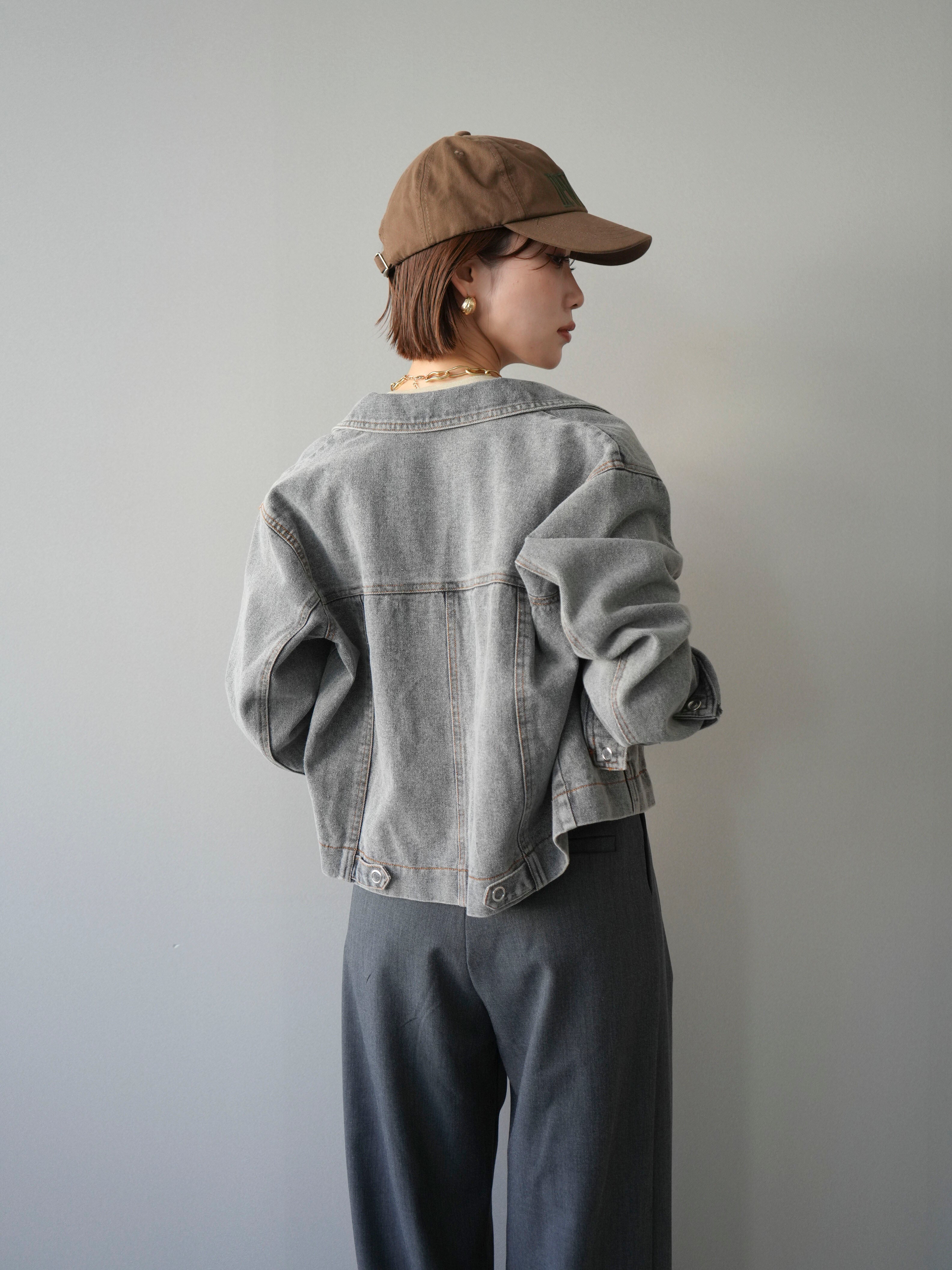 SET]ラウンドカットコンパクトデニムジャケット+ドッグコンパクトTEE+