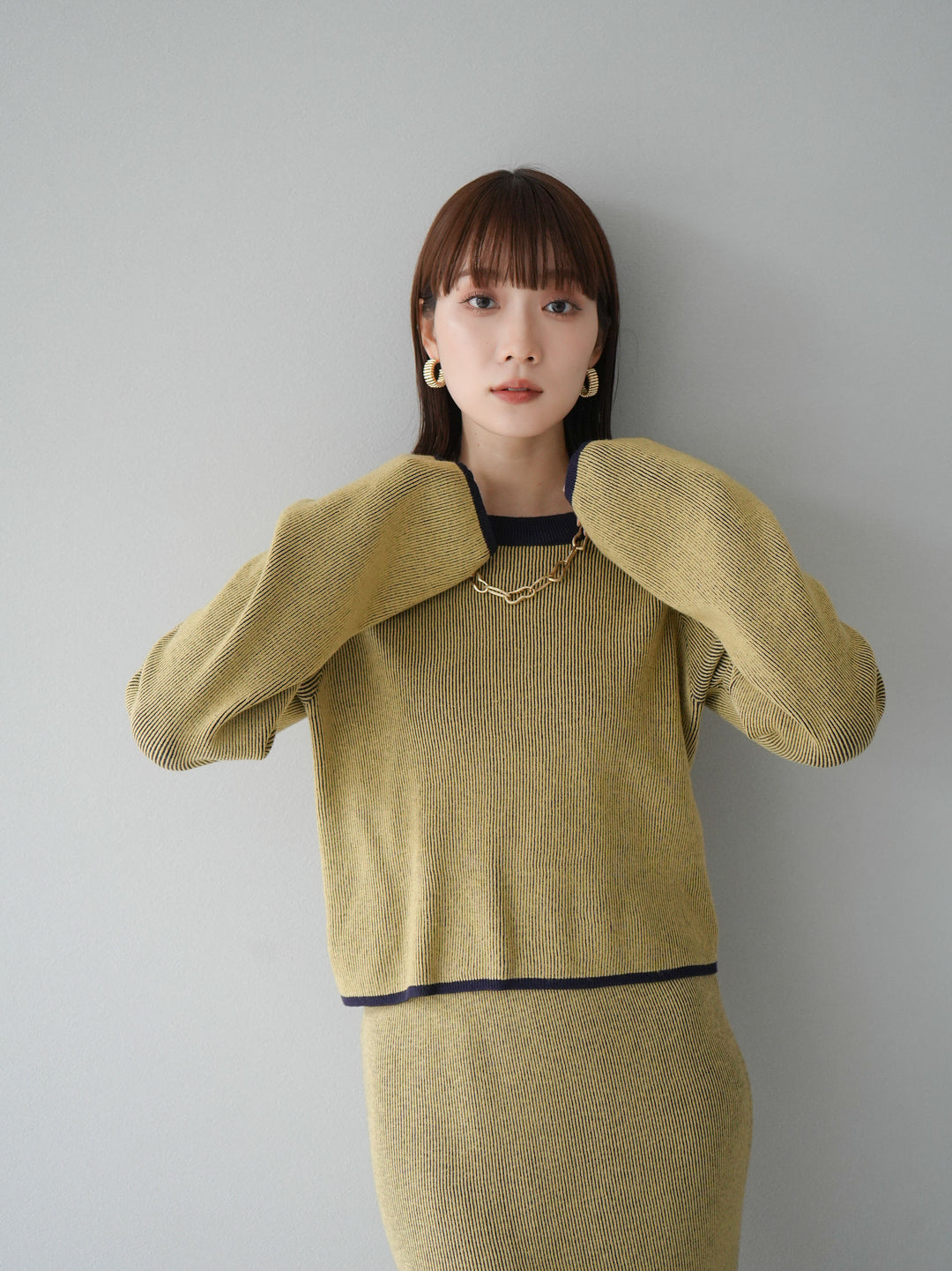 [套裝] 雙面配色羅紋針織套頭衫 + 可選飾品套裝（2 套）