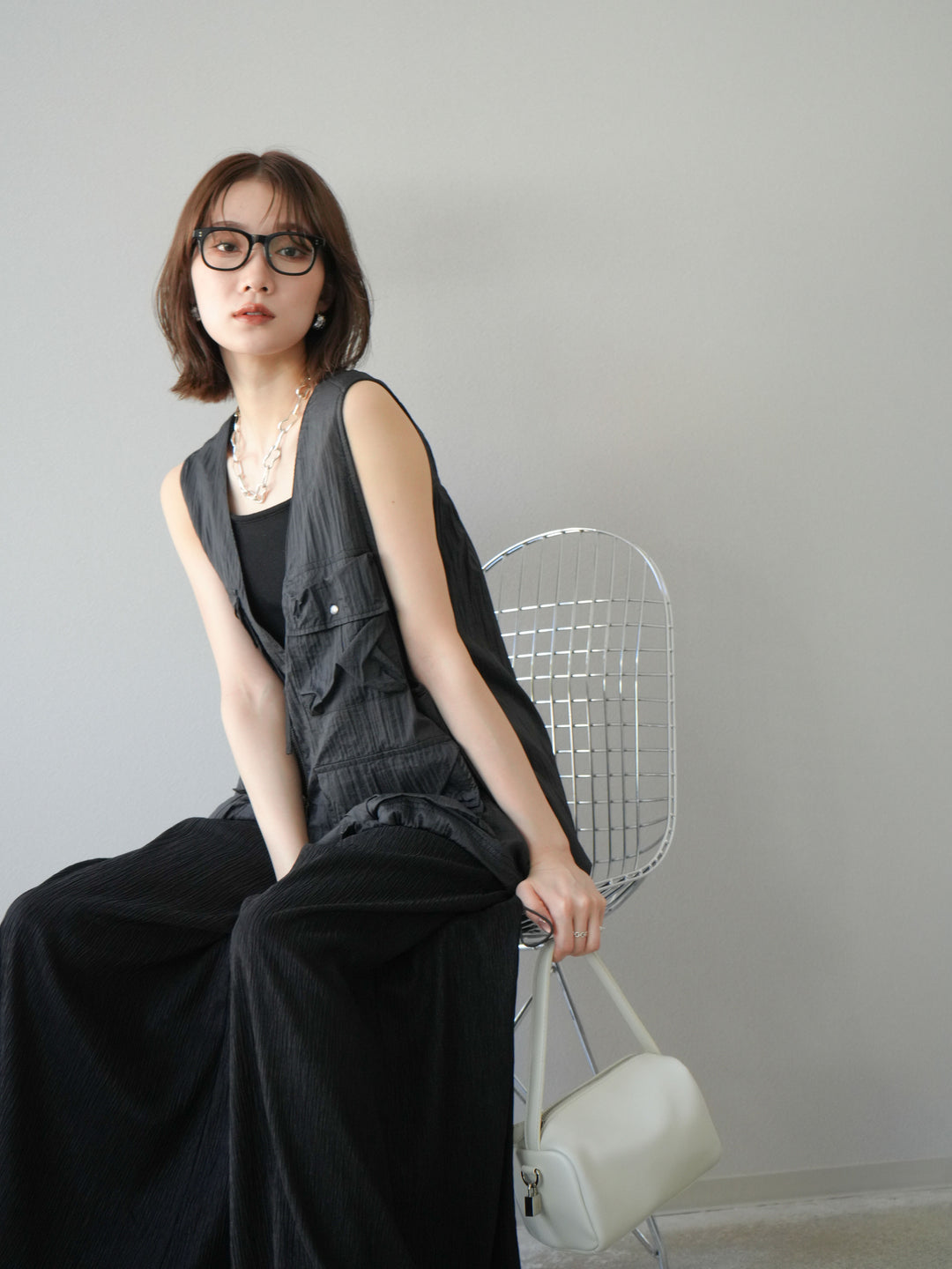 [予約]ナイロンBIGポケットシアーベスト/チャコール