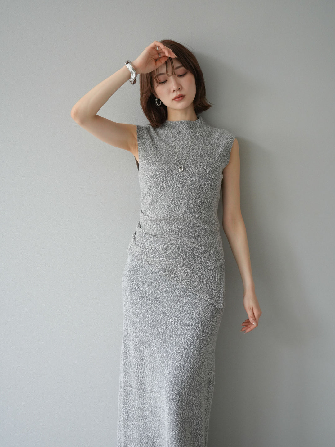 [套裝] 珠地佈針織無袖上衣 + 珠地佈針織I字裙 (2套)