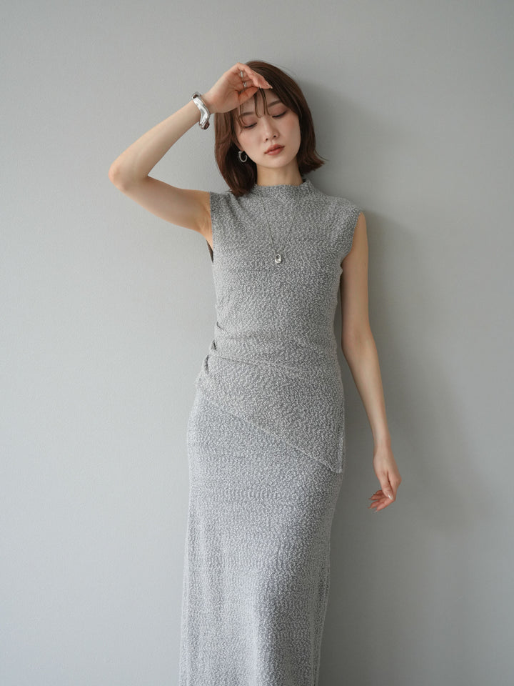 [套裝] 珠地佈針織無袖上衣 + 珠地佈針織I字裙 (2套)