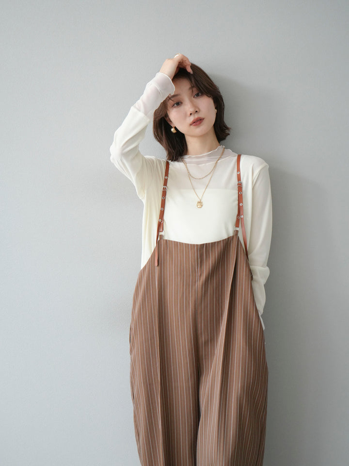 【着回しセット】[SET]ヘリンボーンストライプジレ+シアー切替ベロアトップス+ヘリンボーンストライプサロペット(3set)