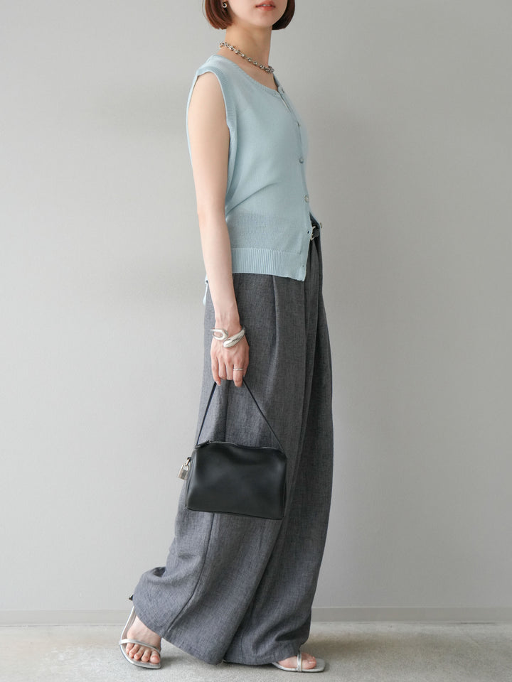 [予約]リネンライクベルト付タックループワイドパンツ/ブラック