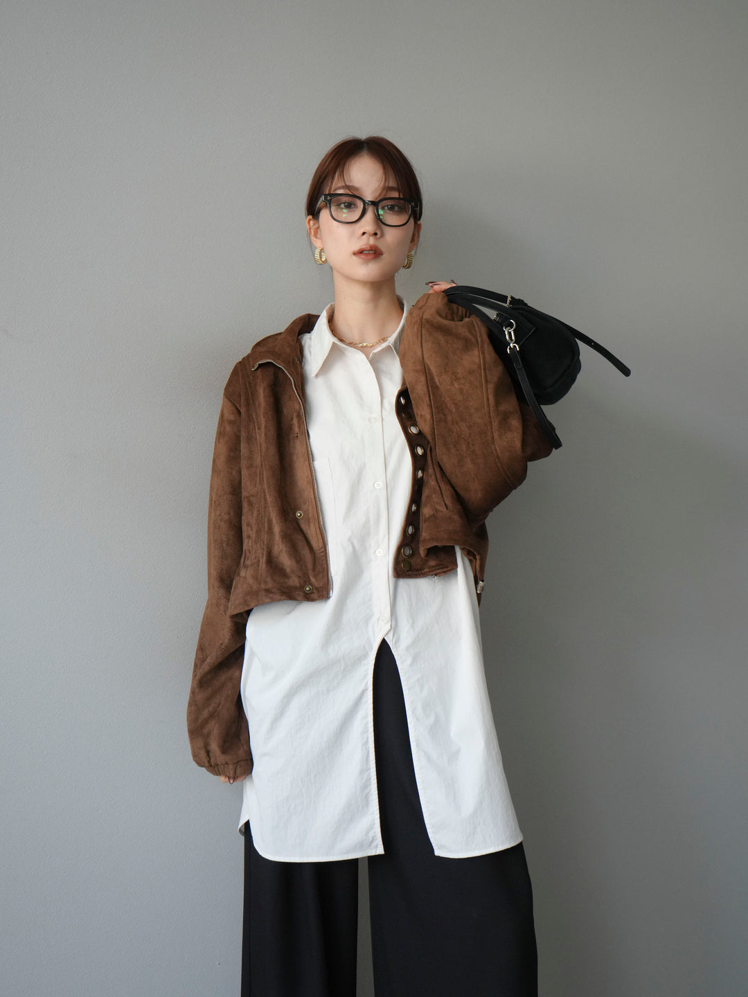 [予約]パンチングデザインスエードショートジャケット/ブラウン