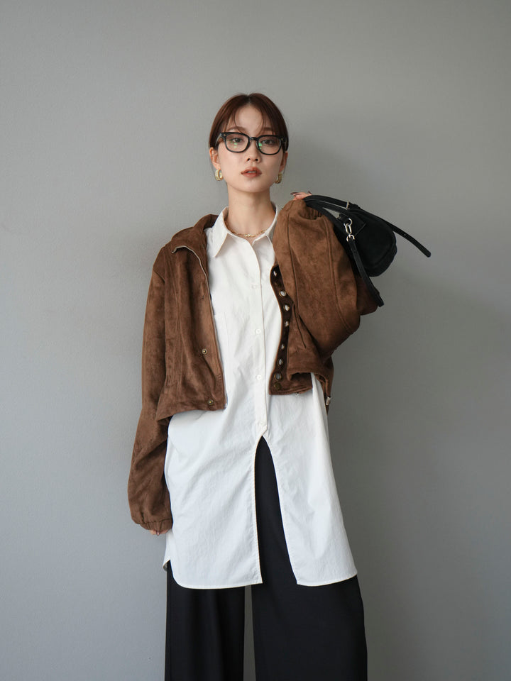 [予約]パンチングデザインスエードショートジャケット/ブラウン