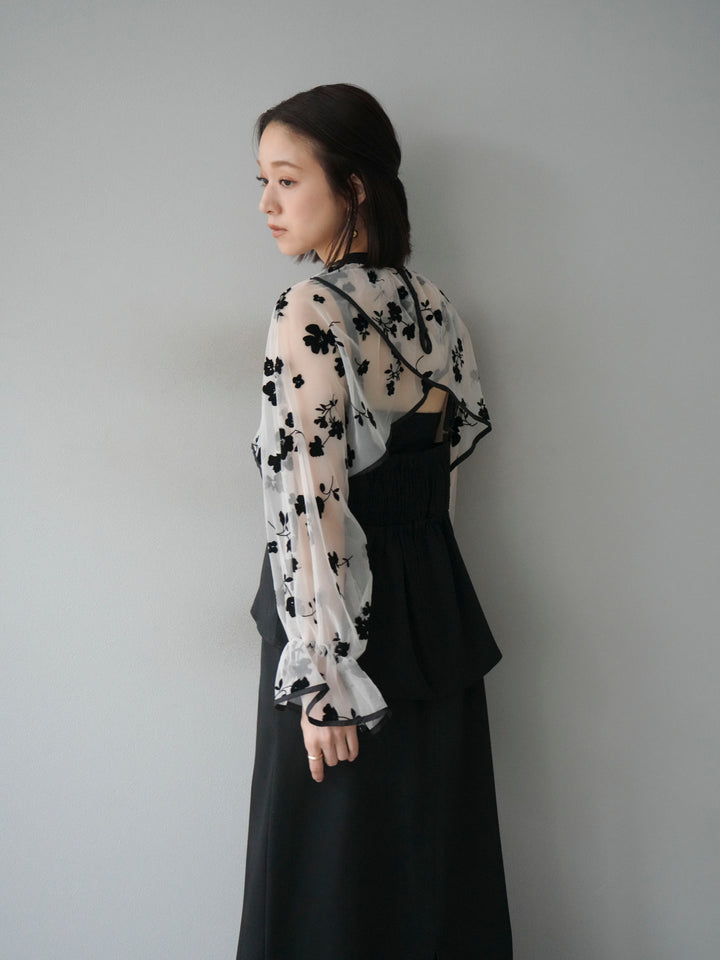 [予約]チュールフラワーフロッキーショートブラウス/ホワイト