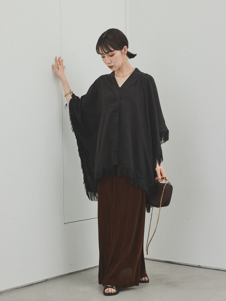 [SET] 方形流蘇斗篷襯衫 + 天鵝絨短裙 (2set)
