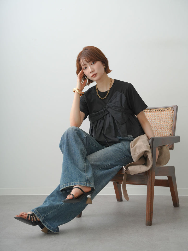 [SET]ナイロンドッキングツイストTEE +ストーンウォッシュルーズフィットデニム(2set)