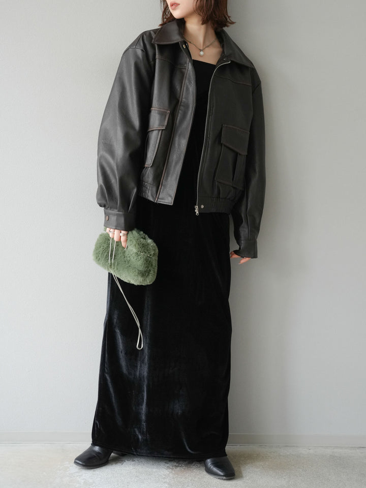 [予約]ベロアビスチェキャミワンピース/ブラック