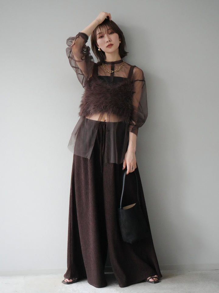 [予約]2WAYスリーブチュールシャツ/ブラウン