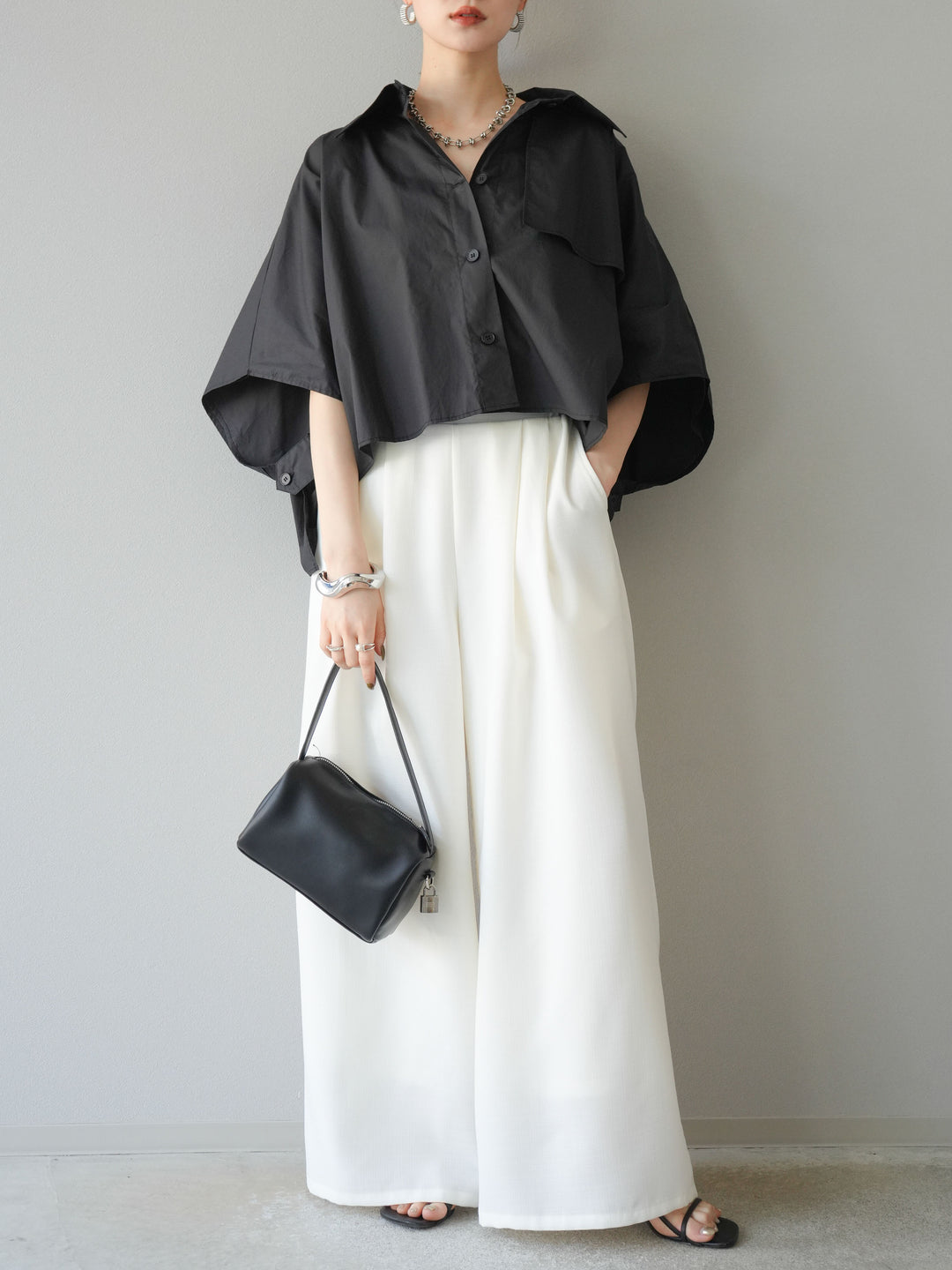 [予約]ポンチョショートシャツ/ブラック