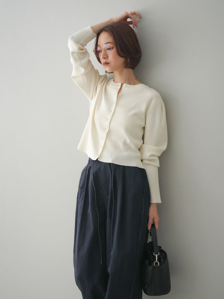 [SET]クリアボタンタックニットカーディガン+ドロストサイドラインナイロンパンツ(2set)