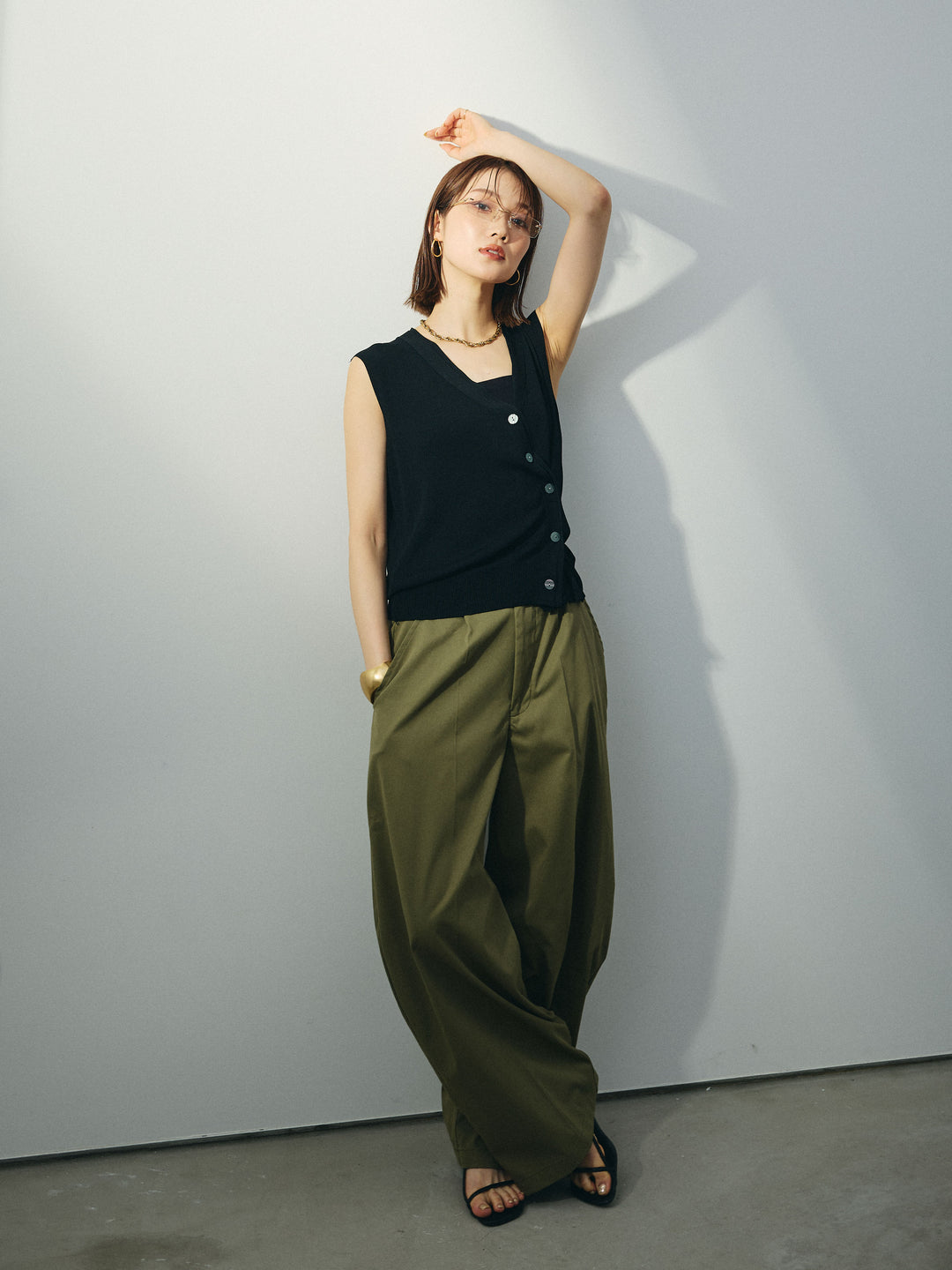 [SET]クールタッチ2WAYデザインニットベスト+コクーンワイドチノパンツ(2set)