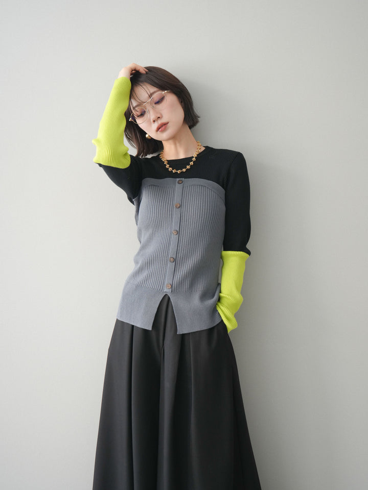 [SET]配色ビスチェドッキングリブニットトップス+選べるアクセセット(2set)