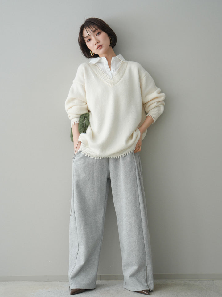 [予約]裾ZIPスエットワイドパンツ/gray