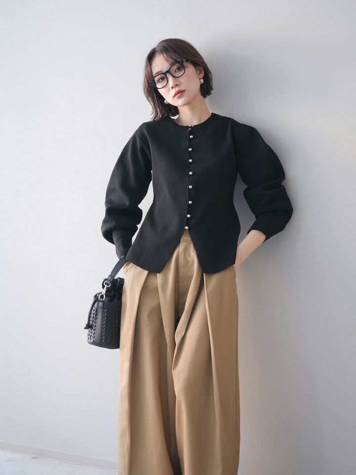 [予約]フロントスリットシルバーボタンニットカーディガン/black