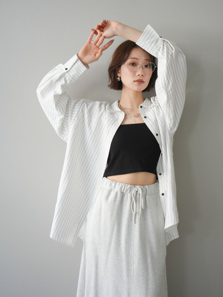 [SET]2WAYカシュクールストライプブラウス+スウェットフレアロングスカート(2set)