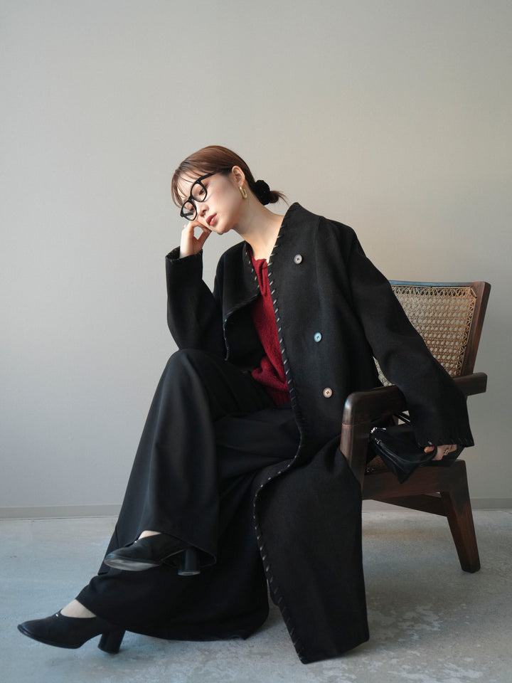 [予約]ハンドステッチ裏中綿ロングコート/black