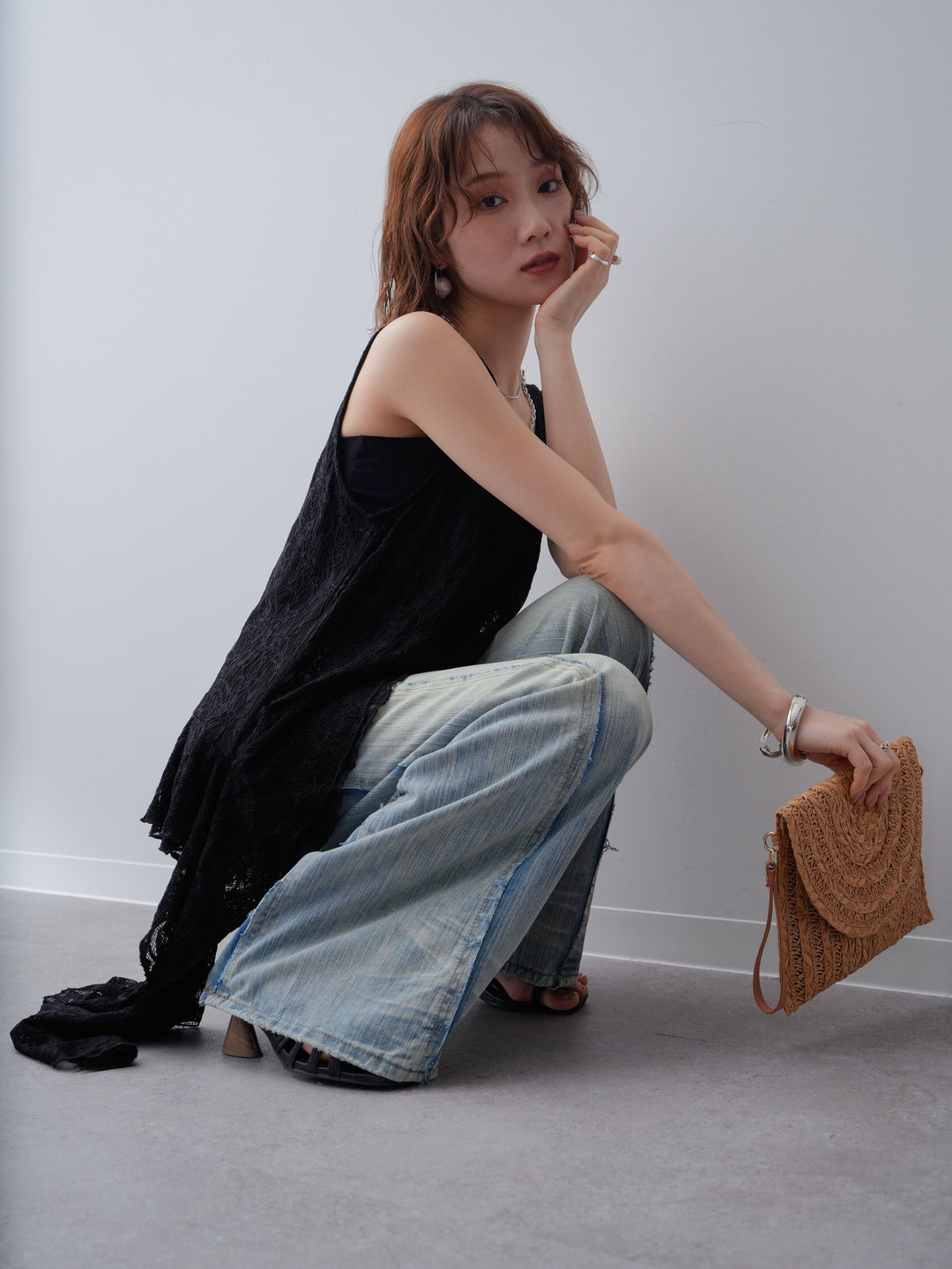 [予約]ラッフルレースアシメペプラムノースリトップス//black
