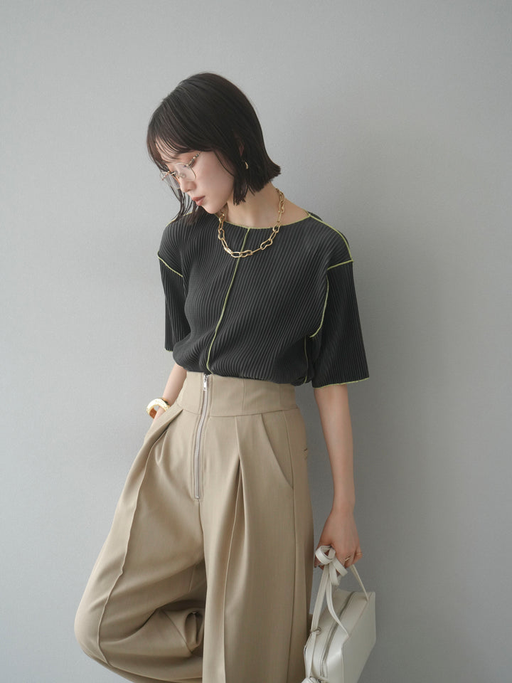 【SET】配色褶皺半袖上衣 + 配色褶皺半袖上衣 (2 件套)