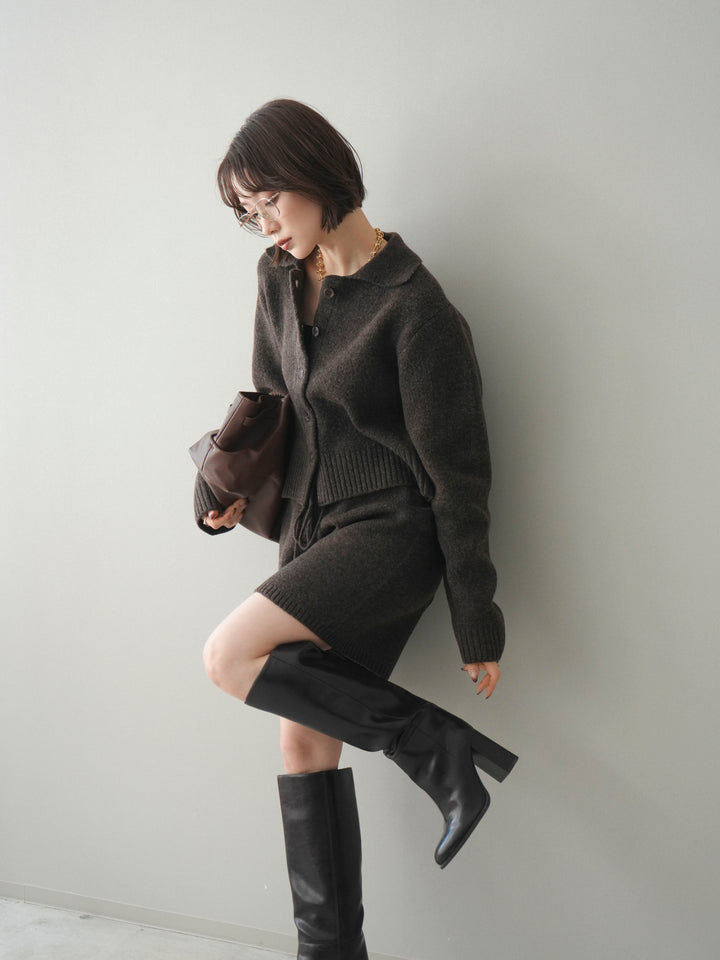 [予約]メランジニット襟付きクロップドカーディガン/brown