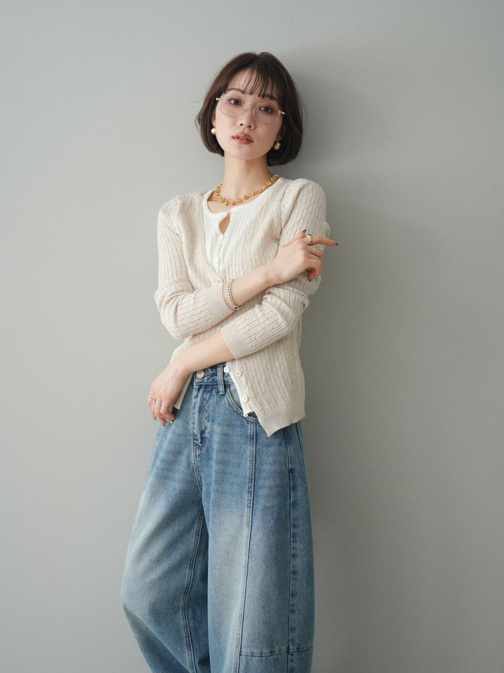 [予約]バイカラーレイヤードニットカーディガン/white