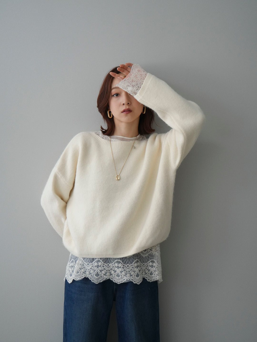 [予約]アンゴラタッチボートネッククロップドプルオーバー/ivory