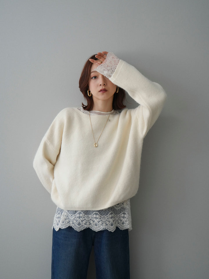 [予約]アンゴラタッチボートネッククロップドプルオーバー/ivory