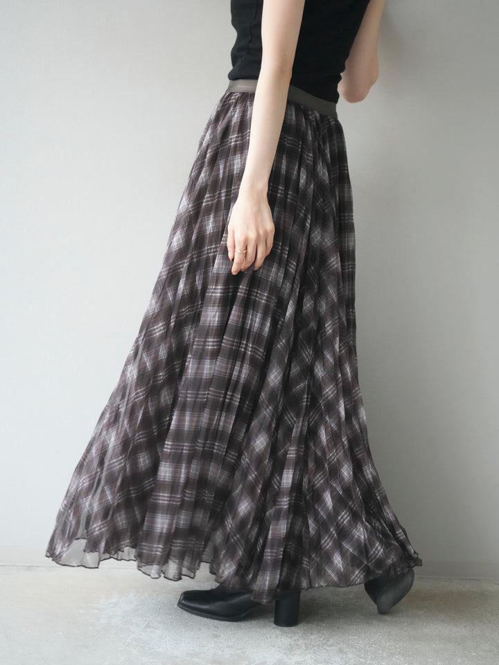 [予約]チェック柄ワッシャープリーツスカート/brown