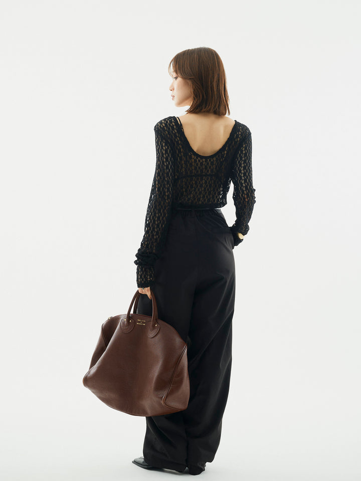 【Allure】[SET]バックラウンドレーストップス+タフタワイドカーブパンツ(2set)