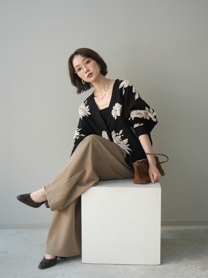 [SET]フラワージャガードニットカーディガン+フラワージャガードニットカーディガン(2set)