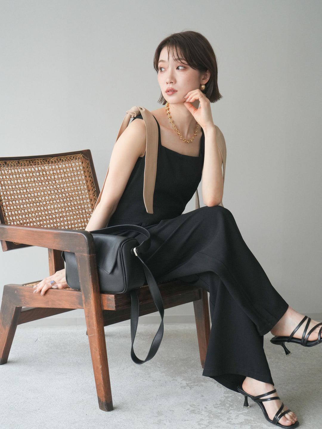 [SET]ショルダーリボンサロペット+選べるアクセセット(2set)