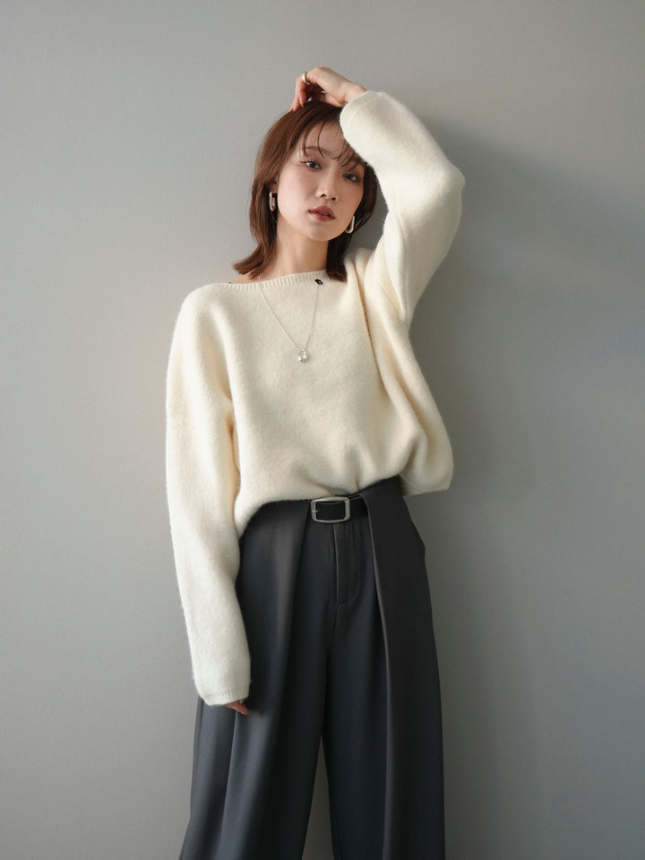 [SET]アンゴラタッチボートネッククロップドプルオーバー+選べるアクセセット(2set)