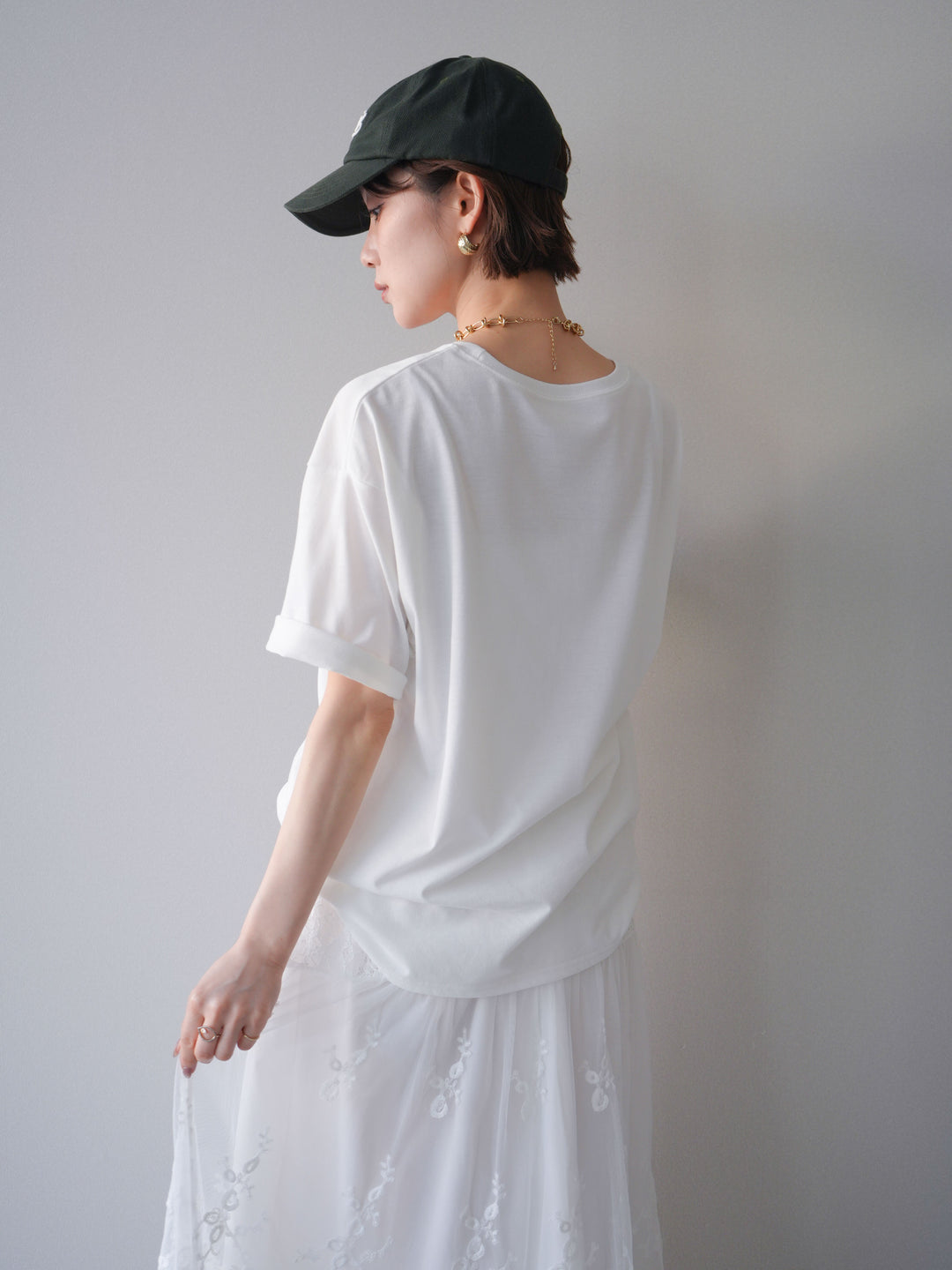 [SET]ブラーアートフォトTシャツ+シアーレースマキシスカート(2set)