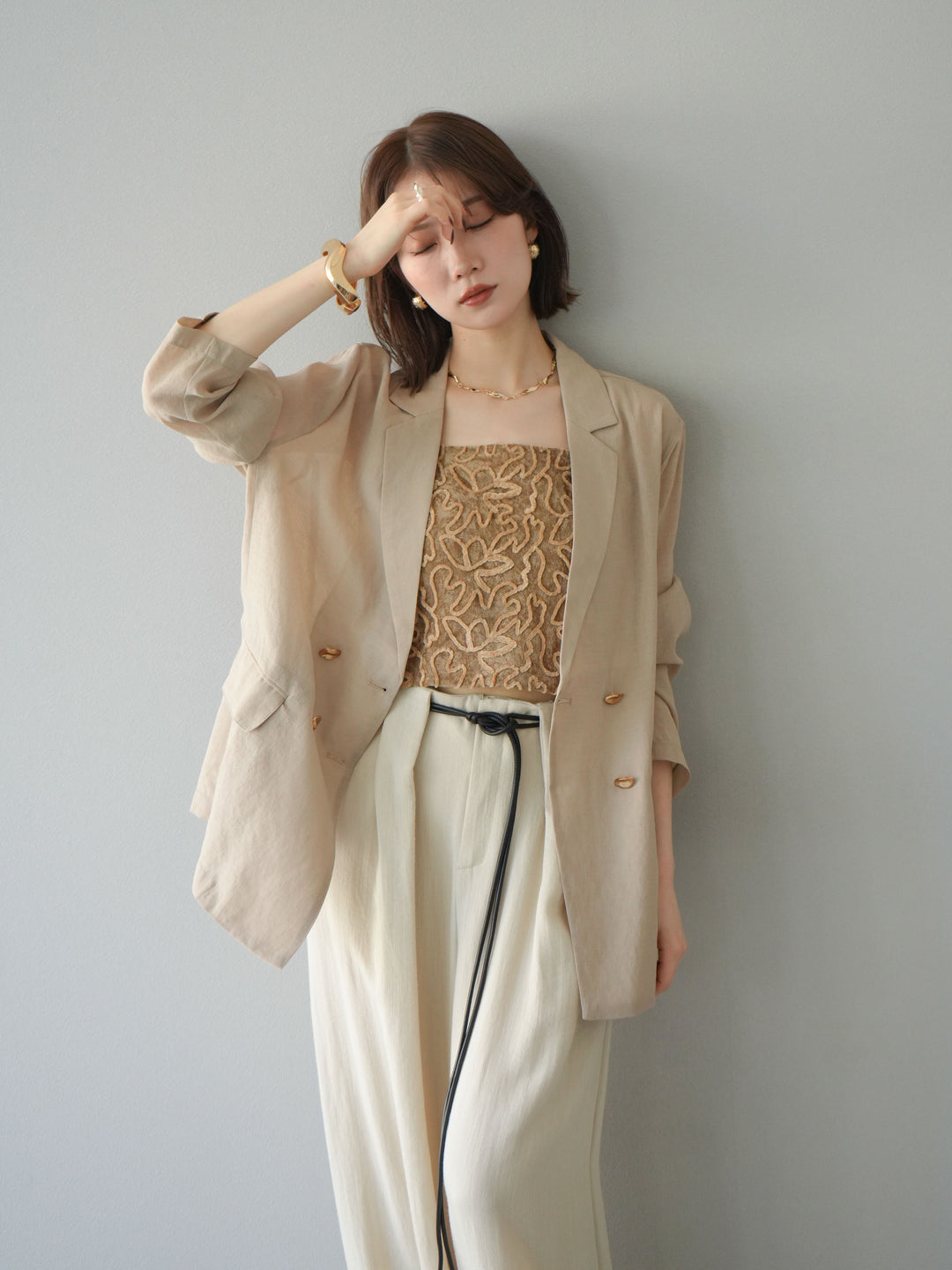 [予約]ゴールドボタンシアージャケット/ベージュ