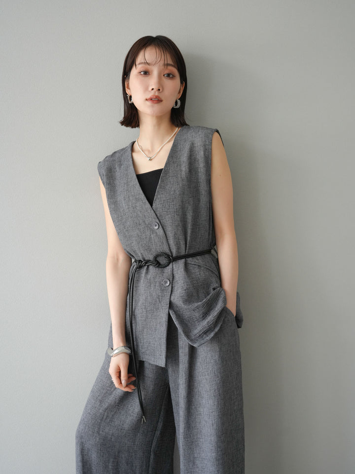 [SET]ベルト付リネンタッチベスト＆ワイドパンツSET UP(2set)