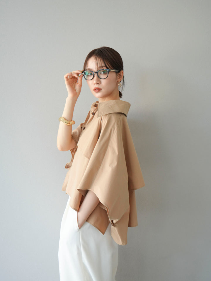 [SET]ポンチョショートシャツ+リネンライクイージーワイドパンツ(2set)