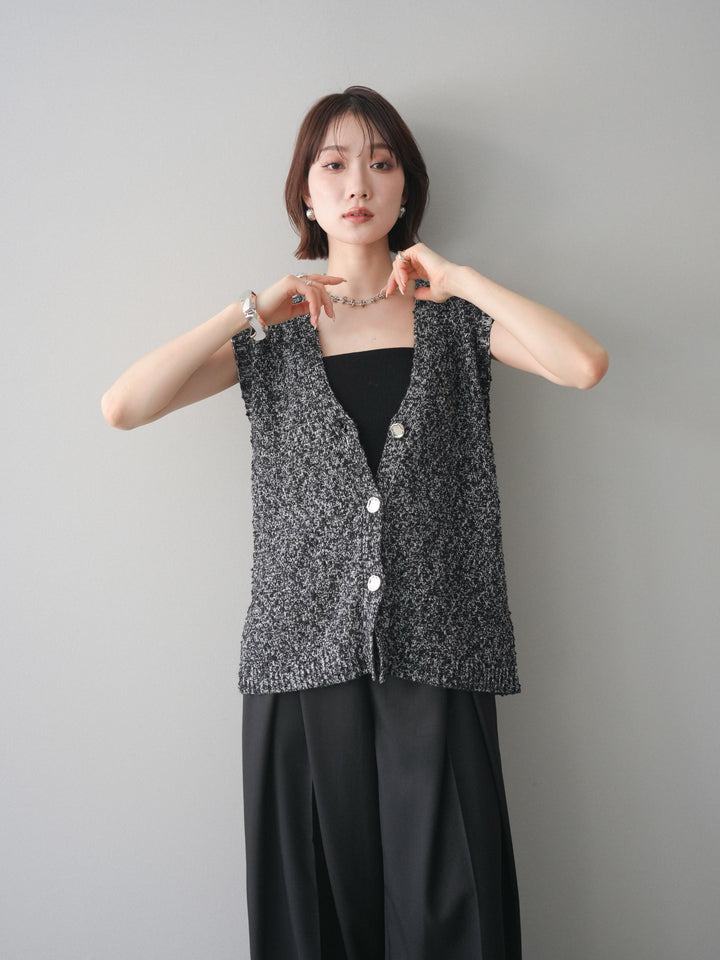 [予約]ミックススラブメタルボタンニットベスト/black