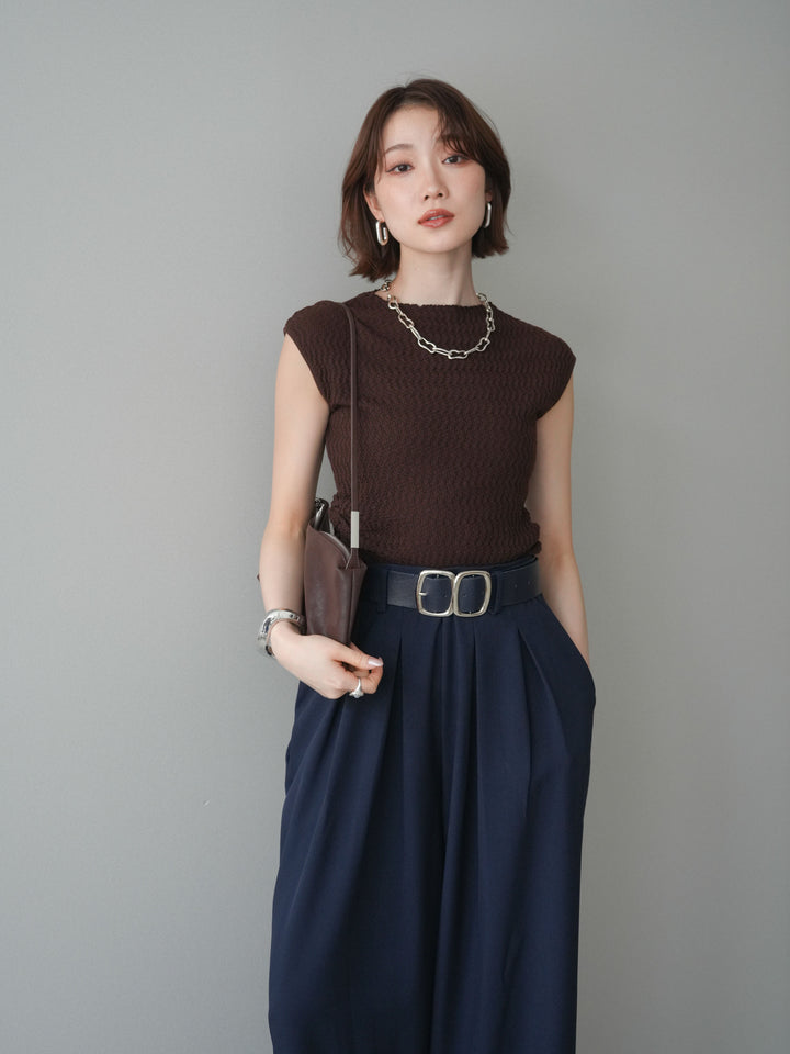[予約]サイドシャーリングボトルネックノースリーブニットプルオーバー/brown