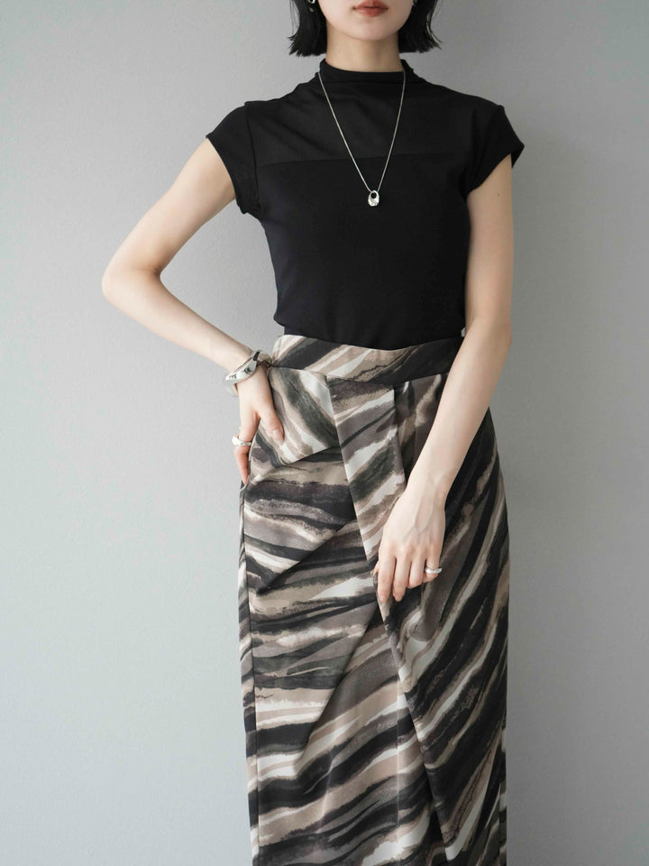 [予約]シアー切替ストレッチトップス/ブラック