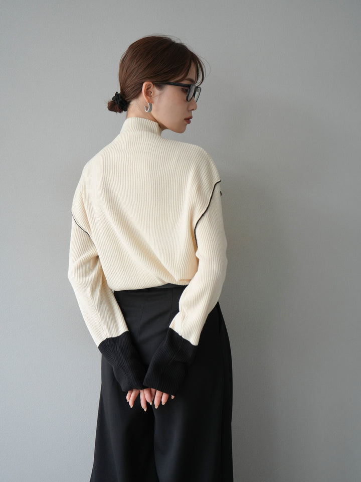 [予約]ボトルネック配色リブニットプルオーバー/エクリュ×ブラック